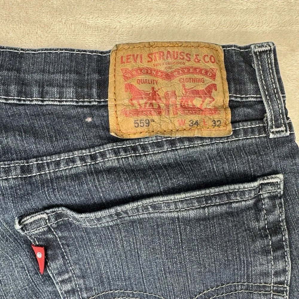 Vintage Levi's 559 Mens 34x32 Relaxed Straight Fit Denim‎ Jeans Whiskered Faded